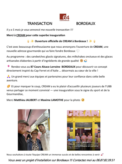 ouverture CREAM À BORDEAUX